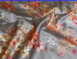  Mouse Grey Colour Soft Dupion Silk Digital Print With Sequence Work in India