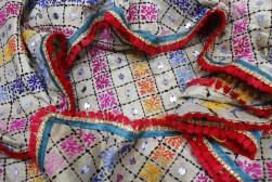 Multy Beige Colour Kantha Work Phulkari Dupatta in India