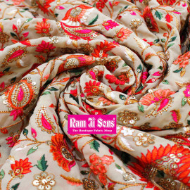  Golden Colour Georgette Embroidery Kashmiri Jaal Fabrics  in Srinagar