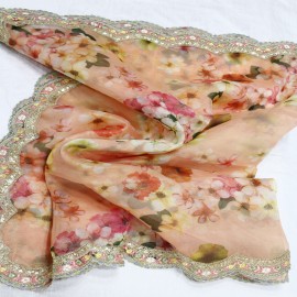  Peach Organza Digital Print With Fancy Scallop Border Dupatta in Srinagar