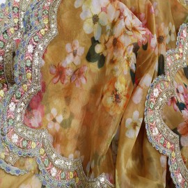 Mustard Organza Digital Print With Fancy Scallop Border Dupatta in Srinagar