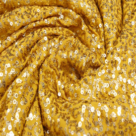  Mustard Yellow Colour Georgette Sequince Embroidery Fabrics in Srinagar