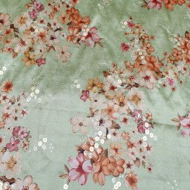  Pista Green Soft Dupion Silk Digital Print With Sequence Work in Srinagar