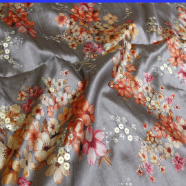  Mouse Grey Colour Soft Dupion Silk Digital Print With Sequence Work in Srinagar