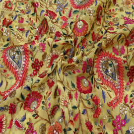  Mustard Yellow Colour Georgette Embroidery Kashmiri Jaal Fabrics  in Srinagar