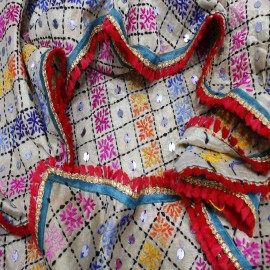  Multy Beige Colour Kantha Work Phulkari Dupatta in Srinagar