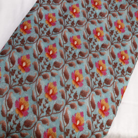  Firozi Colour Viscose Soft Organza Kashmiri Embroidery Jaal in Bhopal