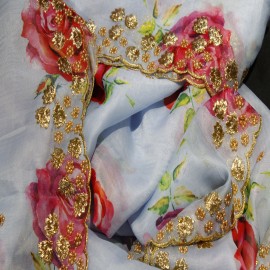  Blue Colour Fancy Organza Dupatta in Srinagar