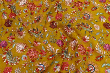 Mustard Colour Georgette Embroidery Kashmiri Jaal Work 